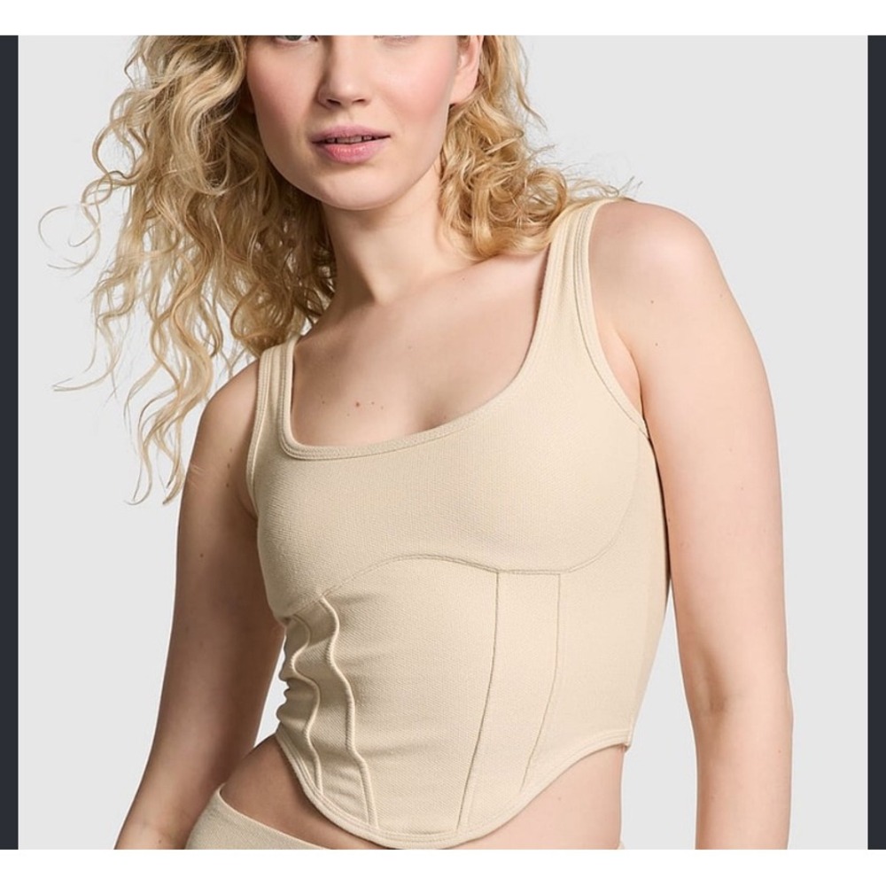 Victoria's Secret PINK Corset Tank Top Beige Square Neck Small NWT